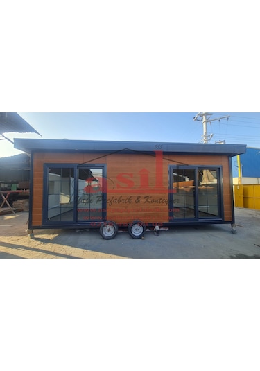 21 M² 1+1 Ahşap Desen Betopanlı, Römorklu Tiny House Konteyner