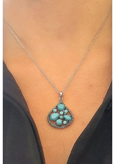 Turkuaz Taşlı 925 Ayar Gümüş Tasarım Lüks Kolye