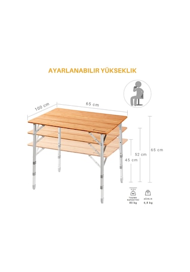 Kingcamp Bamboo M 100x65 Bambu Kamp Masası Çok Renkli