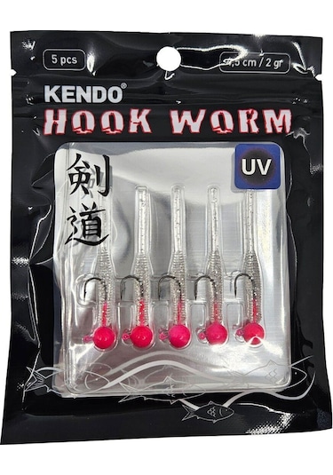 Kendo Hook Worm Jighead+lrf Silikonu 2gr+4.5cm 5 Adet Head Red+red