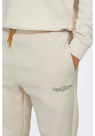 Only & Sons Onsriley Pamuklu Lastikli Paça Sweat Pants Krem Eşofman Altı - 22030142 Renkli