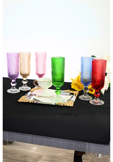 Organik Boya 6 Renk Kristal Ayaklı Kahve Yanı Su Bardağı