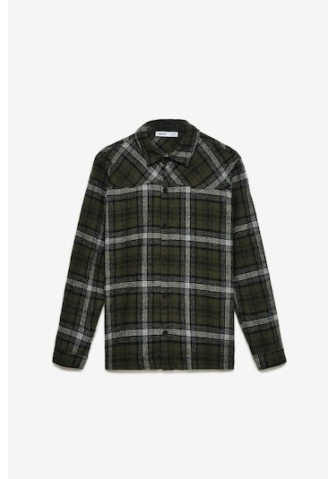 Allenı Erkek Pamuk Gömlek Yaka Relaxed Oduncu Haki Gömlek