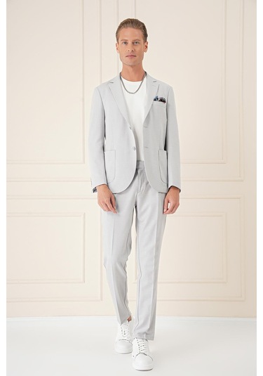 Comfort Fit Torba Cep Dokulu Esnek Pamuk Casual Gri Mavi Ceket C 676 Gri - Mavi