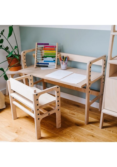 Woodesk Nido,montessori Ahşap Çocuk Masa Ve Taburesi, Cpt4772-100 Naturel