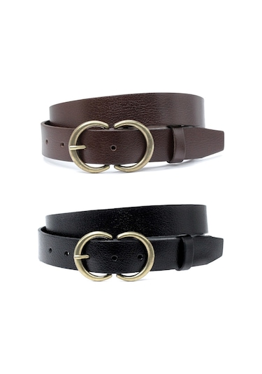 Livize Kadın Hakiki Deri Kemer 3Cm 2'Li Çok Renkli