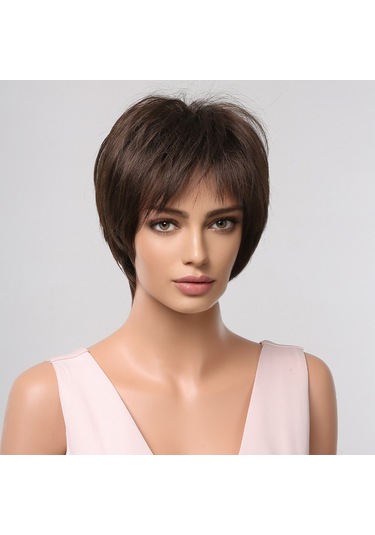 Kadın Perukları Kısa Katmanlı Peri Kesim Peruklar Saç Bantlı Doğal Görünümlü Kabarık Saç Peruk