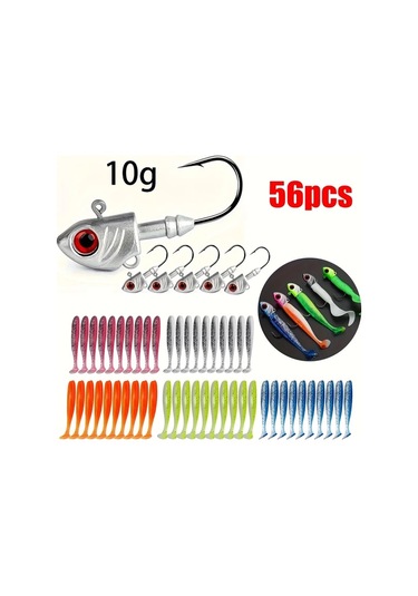 Fochsia 56 Parça Balıkçılık Seti: 5g 7g 10g 14g Kurşun Ağırlık 6 Jig Kafa 50 Yumuşak Yem İle 10g/0.353oz Taze Ve Tuzlu Su Balık Avı