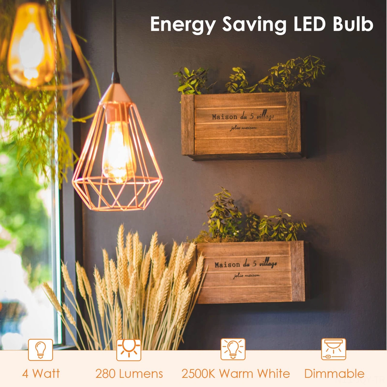 Youmex 5 Adet E27 Vintage Edison Led Ampul, Dimmable 4w 350lm, Nostaljik St64 Şekli, Enerji Verimli Islak Beyaz Işık