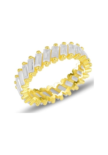 Gümüş Altın Yaldızlı Yana Doğru Sıralan Zirkon Taşlı Tamtur Baget