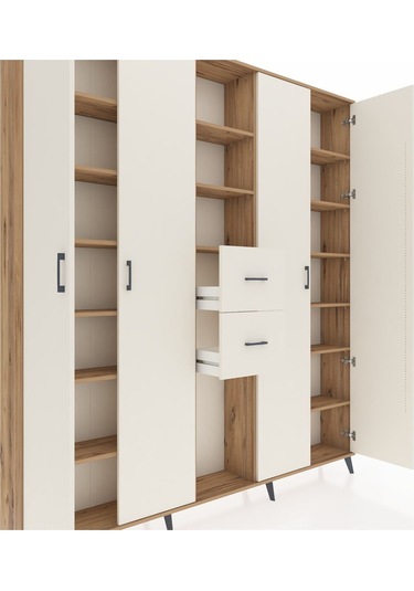 Arges Dolap 15 Raflı 2 Çekmeceli 4 Kapaklı 220x30x243 Çam-aytaşı/aytaşı Aytası/aytası
