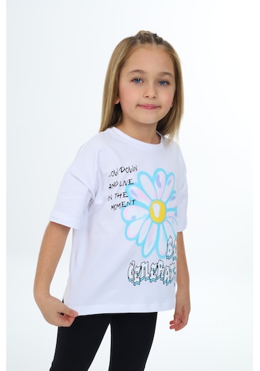 Toontoy Kids Toontoy Kız Çocuk Baskılı Tişört Beyaz