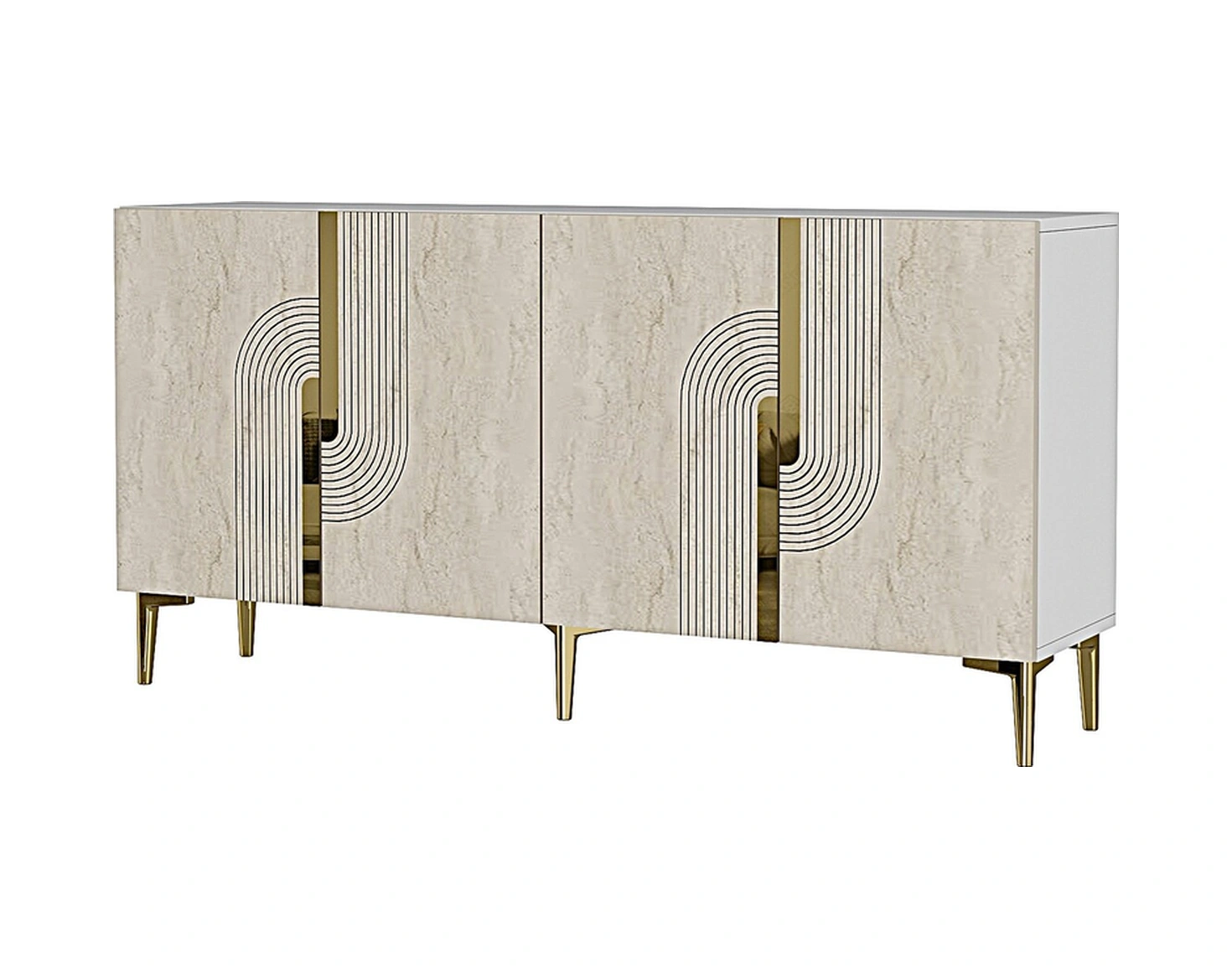 Ka1516btg Meyra150 Konsol, Kahve Köşesi, Tv Sehpası Beyaz-traverten Kapak-gold 150cm Çok Renkli