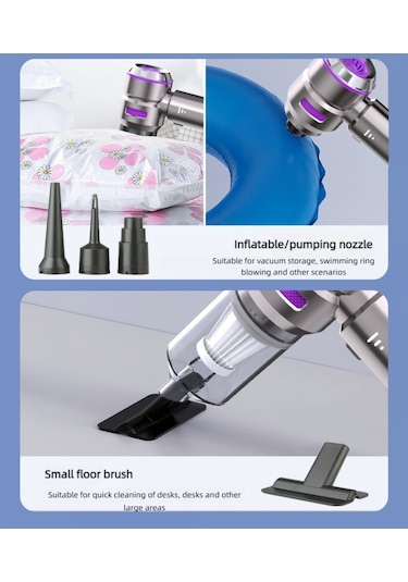 Hl-135 16000pa Güçlü Portatif 3 Kademeli Tabilir Vakumlu Kablosuz Üflemeli Mini Araç Süpürgesi