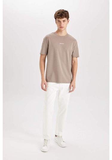 DeFacto Regular Fit Bisiklet Yaka Baskılı Ağır Kumaş Kısa Kollu Tişört C6139AX24AUBG73