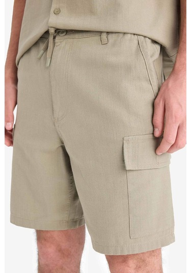 DeFacto %100 Pamuk Regular Kargo Cepli Keten Görünümlü Bermuda Şort E7799AX25SPKH465