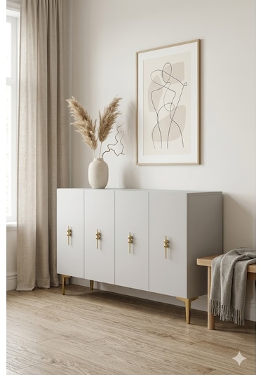 Ka1217bg Salkım Konsol Ve Tv Sehpası Beyaz-gold 120cm