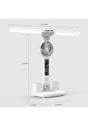 Skycity Fanlı Çift Kafa Çalışma Lambası Saat Ve Kalem Tutuculu Led Masa Lambası Dokunmatik Kontrol Masa Lambas F