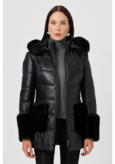 Natalina Siyah Deri Mont Siyah