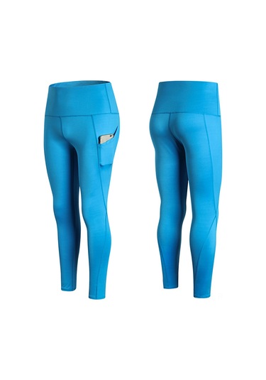 Reedark Yüksek Bel Yoga Taytı - Hızlı Kuruma, Esnek Ve Yan Cep Fonksiyonlu Spor Eşofmanı L Beden, Göl Mavisi Açık Mavi