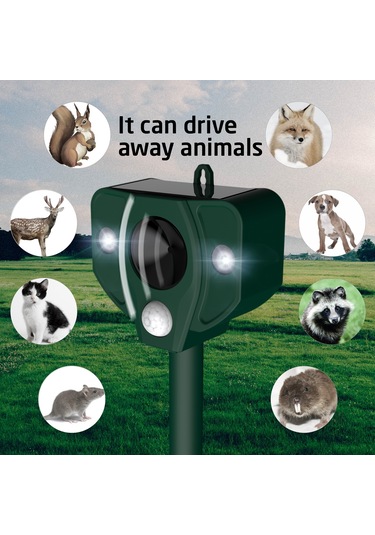 H47005 Pır Hareket Sensörlü Solar Ultrasonik Kovucu 5 Alarm Koyu Yeşil