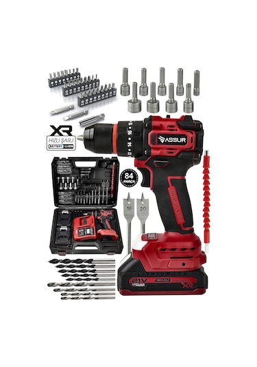 Assur ASR133 21V Darbeli Şarjlı Matkap Vidalama Kırmızı