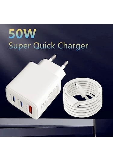 Xuweiwei Avrupa Süper Hızlı 50w 3 Portlu Şarj Cihazı 1 Fiş 1 Metre Kablo Dizüstü İphone Uyumlu Dell Xps Alt N