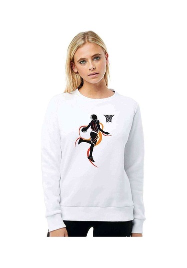 Silhouette Basketball Baskılı Beyaz Kadın Sweatshirt (528328002)