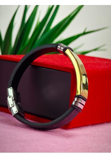 Çelik Derili Bileklik Kişiye Özel İsimli Paslanmaz Derili Çelik İsimli Bileklik 316 L Çelik Beyaz - Sarı