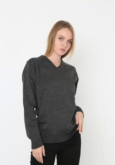 Blacktree Unisex V Yaka Triko Kazak - Antrasit Antrasit