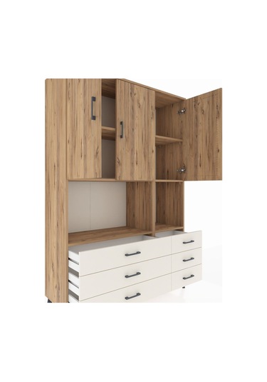 Hyperion Dolap 6 Raflı 6 Çekmeceli 3 Kapaklı 132x44x195 Çam-ç... Çam