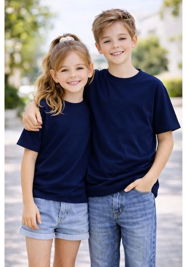 Zuzunga Unisex Basic Kısa Kollu Çocuk T-shirt Lacivert