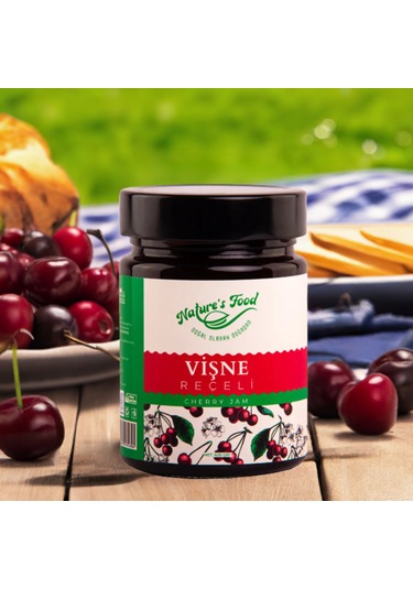 Vişne Reçeli Premium Series 400gr Cam Şişe %65 Vişne Doğal İçerik Doğal Tat, Nature's Food