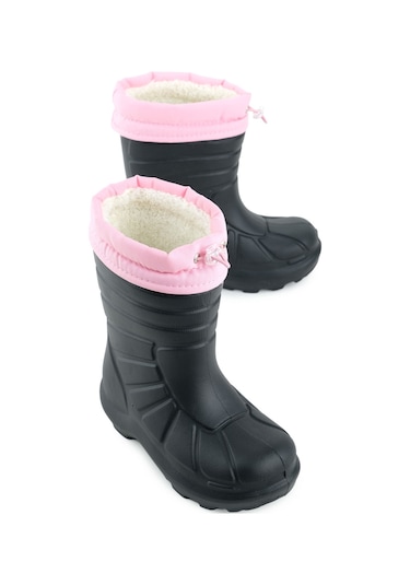 Gezer Kız Çocuk Kışlık Eva Boğazdan Lastikli Sessiz Taban Kar Bot Çizme Siyah - Pembe