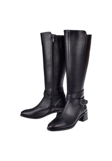 Pullman Hakiki Deri Alçak Topuklu Kadın Çizme Sk-97900 Siyah