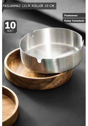 10 Lu Set Küllük 10 Cm Paslanmaz Çelik Kül Tablası Sigara Küllüğü