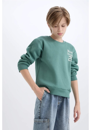 DeFacto Erkek Çocuk Oversize Geniş Kalıp Bisiklet Yaka Sırt Baskılı Kalın Sweatshirt D1912A824WNGN757