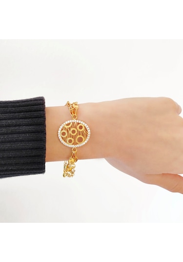 Bz 22 Ayar Altın Kaplama Spor Zirkon Taşlı Bayan Bileklik Blk-317 Gold
