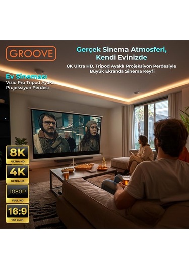Groove Vizio Pro 150 Inch 332x188cm Blackout Işık Geçirmez Tripod Ayaklı Projeksiyon Perdesi