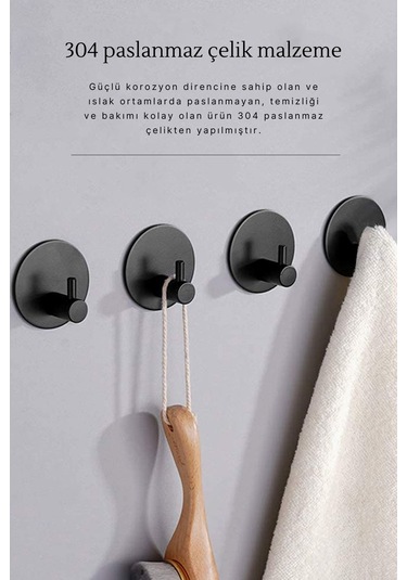 Zift Unique 4 Adet Paslanmaz Çelik Siyah Banyo/Bornoz/Havlu Askısı Siyah
