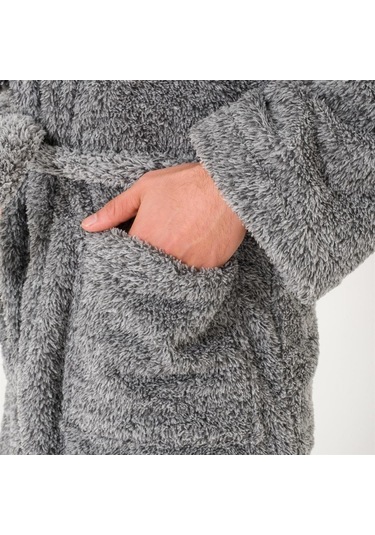 Erkek Uzun Welsoft Kapüşonlu Sabahlık-Gri