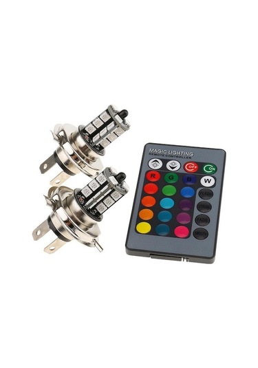 Dianziye H4 Tipi Rgb Led Fari Seti - 27smd Işıklı, Kumandalı Ve Çarpıcı Renkli, 2 Adet Fari + Kumanda Dahil