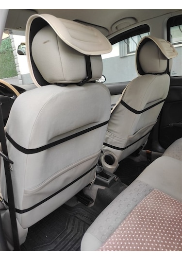 2,li Oto Koltuk Kılıfı Minder Alkantra Kumaş Bej Renk Slikon Direksiyon Kılıfı