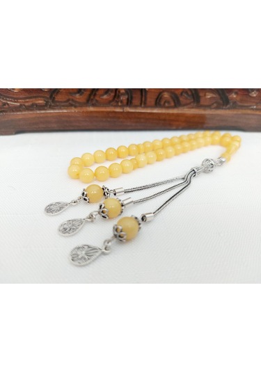 Orjinal Buğulu Kaya Damla Kehribar Küre Kesim Gümüş Püskül Tesbih