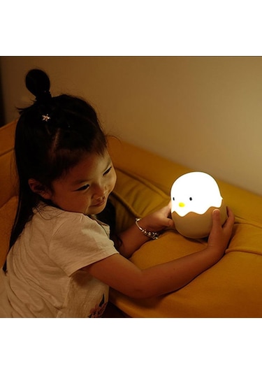 Çocuklar için Civciv Tasarımlı Silikonlu USB Şarj Edilebilir LED Gece Lambası Çok Renkli