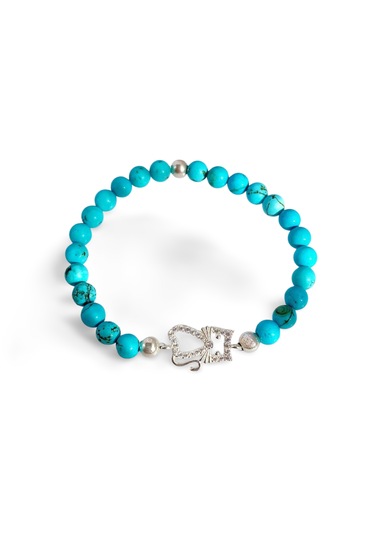 Gümüş Firuze Turkuaz Doğal Taşlı Kedi Tasarım Kadın Bileklik Açık Mavi