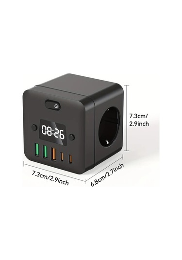 Motion003 9'lu Çoklu Fişli Saat Priz Adaptörü 3 Usb Portu Aşırı Yük Koruması Ev Ofis İ