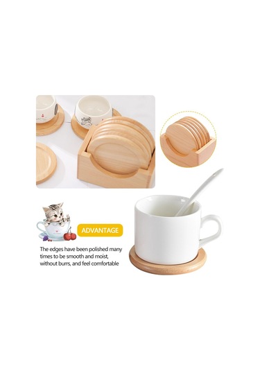 1 Takım Kayın Ahşap Bardak Altlığı Placemats Ahşap Bardak Altlığı Ahşap Bardak Altlığı Kutusu Yuvarlak Şekil Termos Mat Kahve Çay Bardağı Altlığı Ahşap