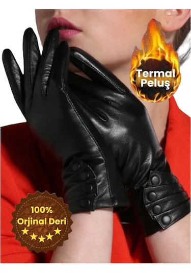 Mood Agenda Kadın Hakiki Deri Soğuğa Dayanıklı Termal Eldiven Siyah