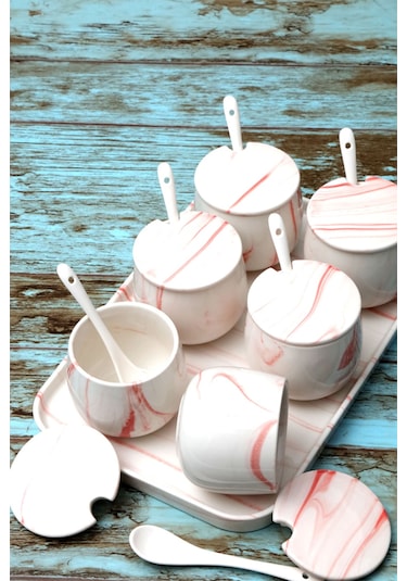 Arow Tr-3013 Janet Pembe 19 Parça Porselen Baharat Takımı Pembe